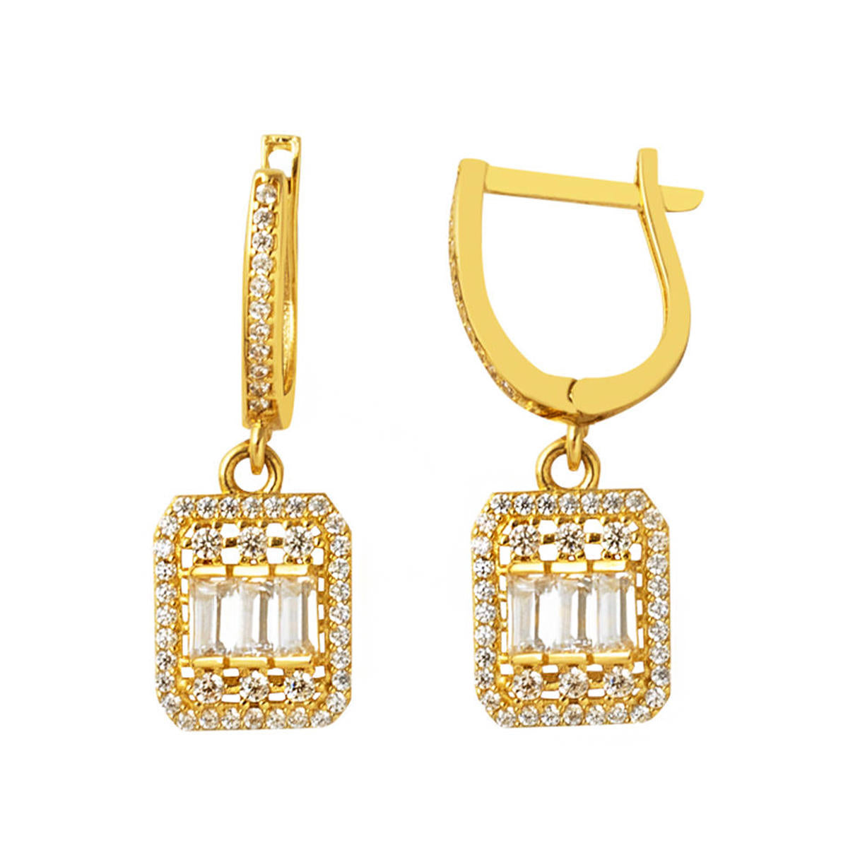 Baguette with Stones 14 Karat Yellow Gold Earring