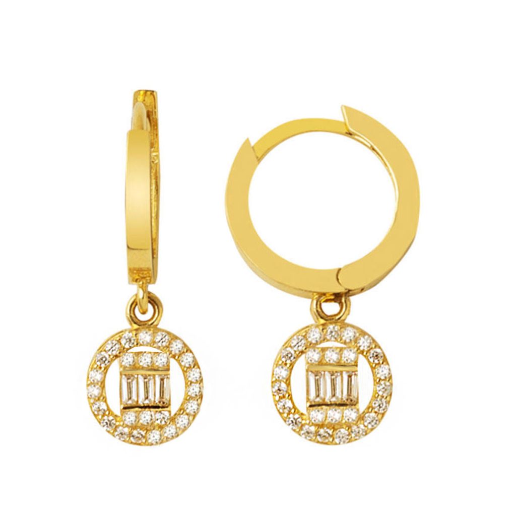 Pendante 14 Carats Or Baguette Boucle d&rsquo;Oreille