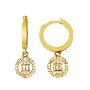 Pendante 14 Carats Or Baguette Boucle d&rsquo;Oreille