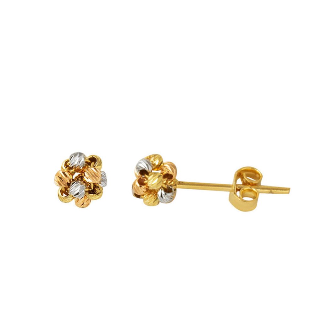 Üç Colored Ball Yumağı Gold Earring 14 Karat
