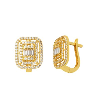 14 Carats Or Baguette avec Pierres Boucle d'oreille