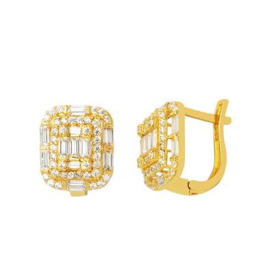 14 Carats Parçalı Baguette avec Pierres Jaune Or Boucle d'oreille
