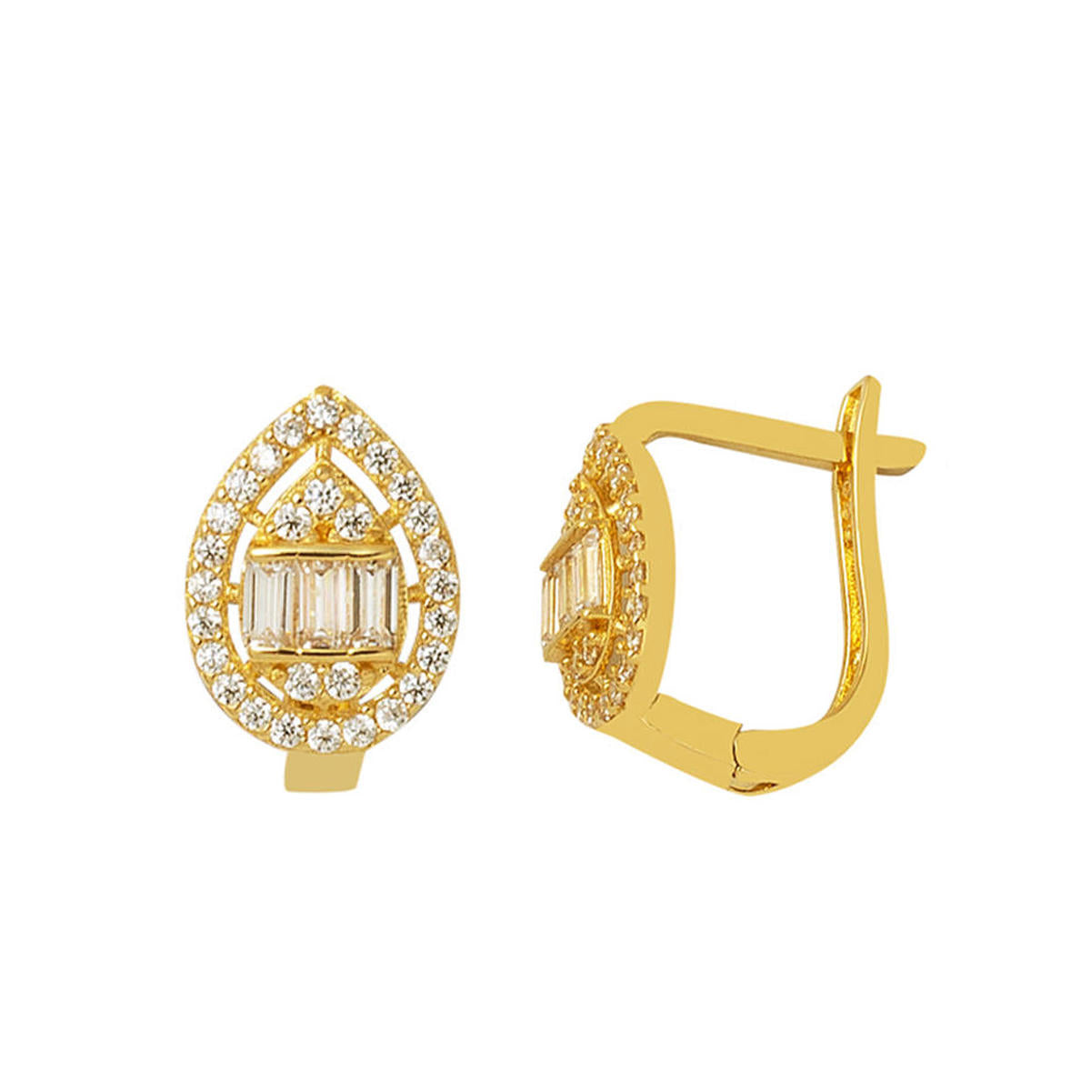 Drop Model Baguette 14 Karat Gold Earring