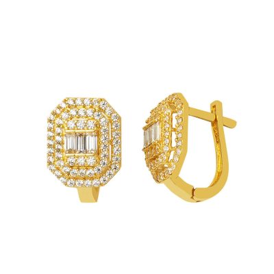 14 Carats Baguette avec Pierres Jaune Or Boucle d'oreille
