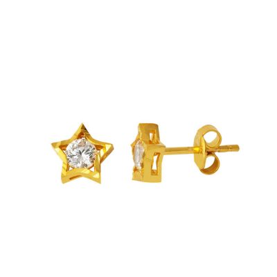 Star Design Solitaire 22K Gold Earring