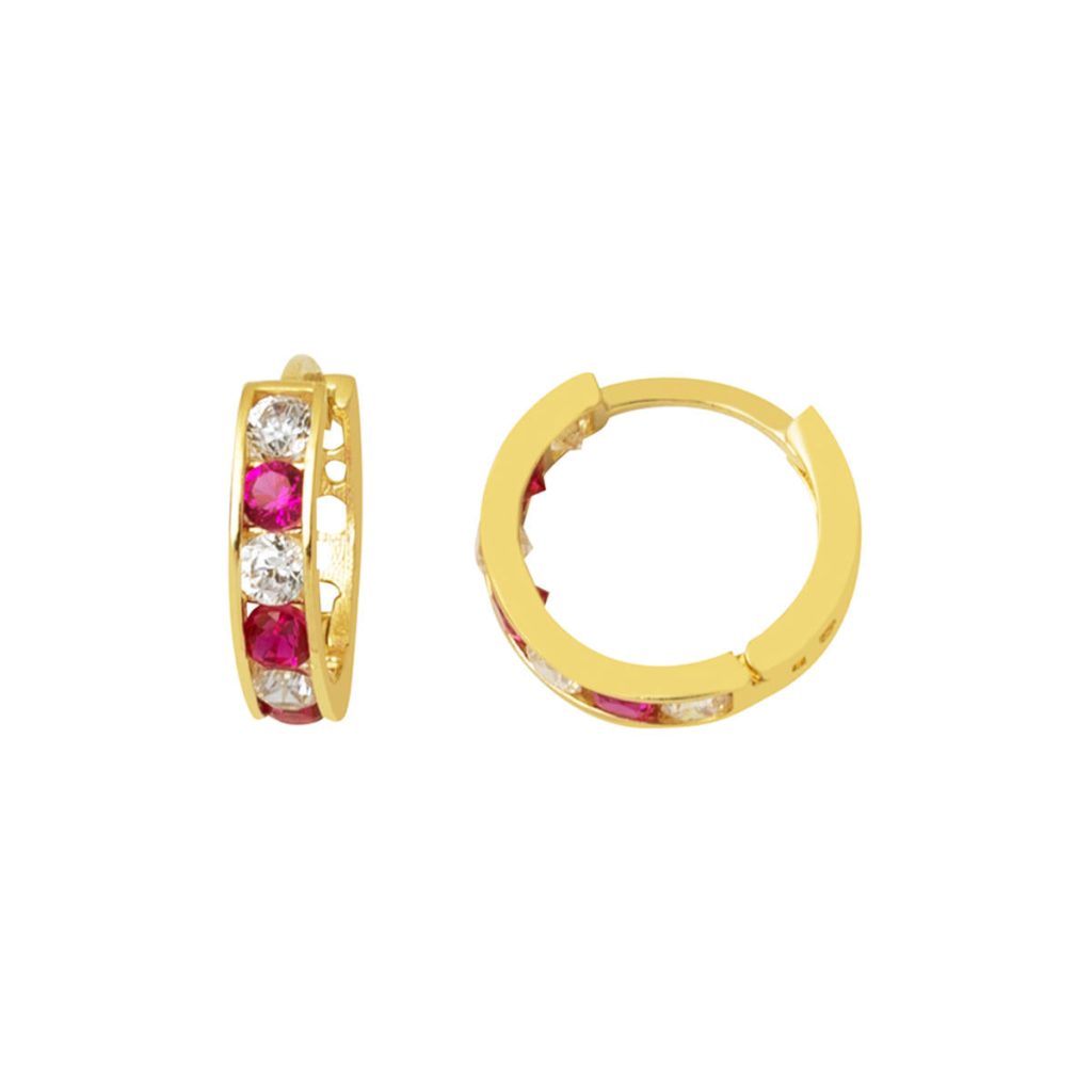 14 Carats Rouge avec Pierres Creole Or Enfant Boucle d'oreillesi