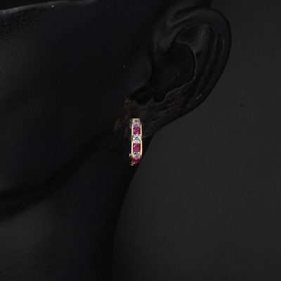 14K Red with Stones Hoop Gold Çocuk Earringsi - 14K - 1.24g - EZ Gold