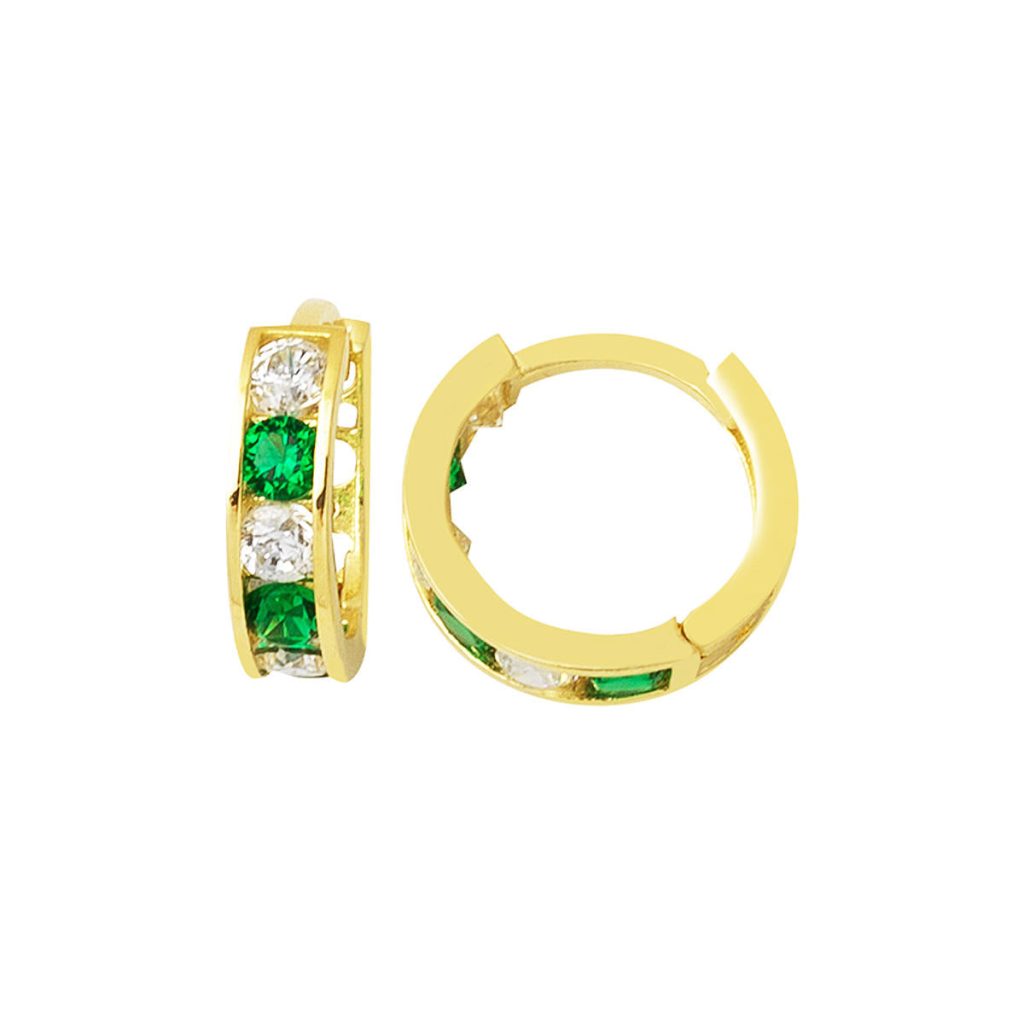 14 Karat Green with Stones Gold Hoop Children’s Earringsi