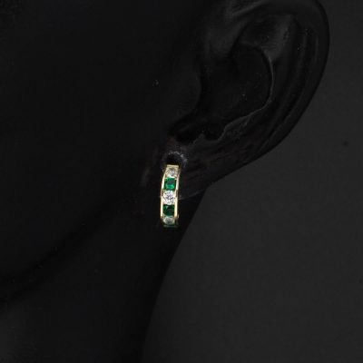 14K Green with Stones Gold Hoop Çocuk Earringsi - 14K - 1.23g - EZ Gold