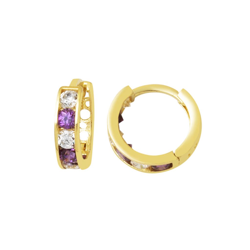 Purple with Stones 14 Karat Gold Hoop Kız Bebek Earringsi