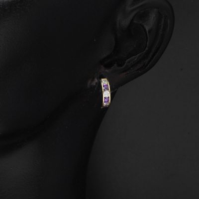Purple with Stones 14K Gold Hoop Kız Bebek Earringsi - 14K - 1.06g - EZ Gold