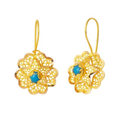 14 Karat Firuze with Stones Gold Gül Earring