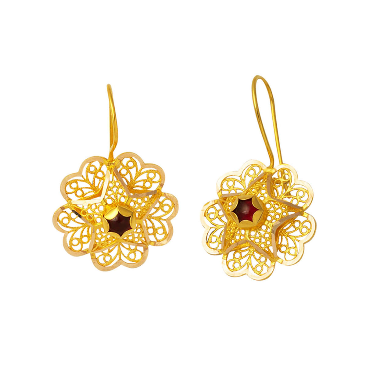 14 Carats Garnet avec Pierres Or Gül Boucle d'Oreille