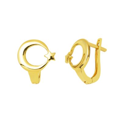 14K Moon Star Design Gold Earring
