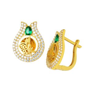 14 Carats Vert avec Pierres Lale Monogramme Ottoman Or Boucle d&rsquo;Oreille