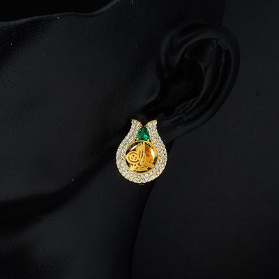 14K Green with Stones Lale with Monogram Gold Earring - 14K - 4.5g - EZ Gold