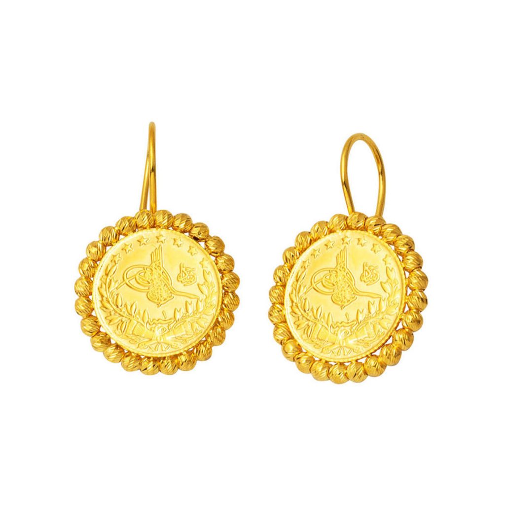 22 Karat Ball Beaded Quarter Resat Gold Earring