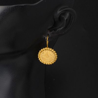 22K Doric Beaded Quarter Reşat Gold Earring - 22K - 7.75g - EZ Gold