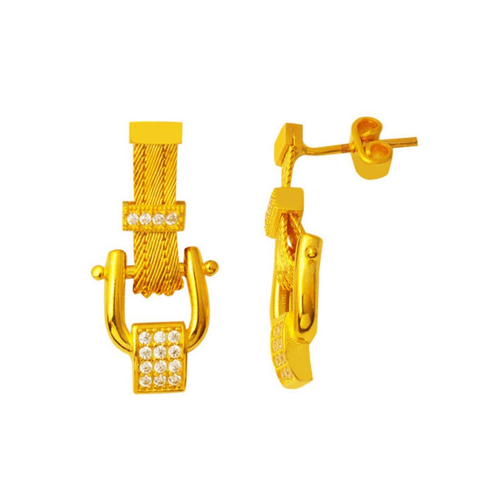 Drop 22 Karat Trabzon Woven Gold Earring