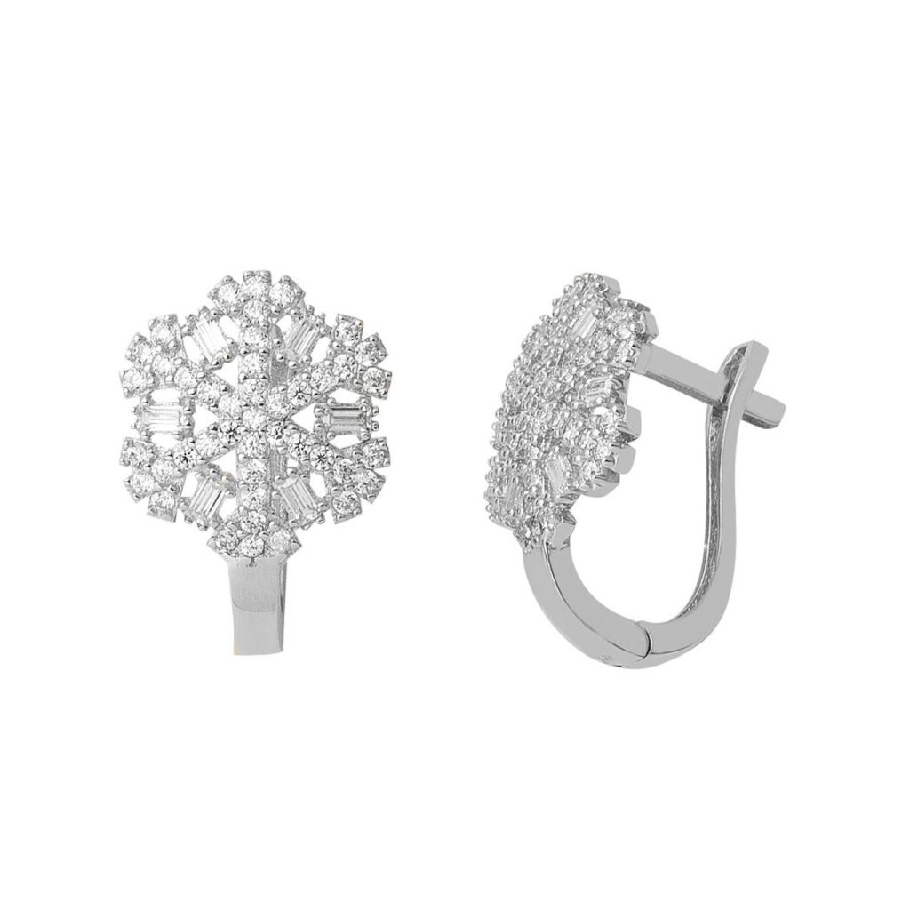 14 Carats Blanc Or Kar Tanesi Baguette Boucle d&rsquo;Oreille