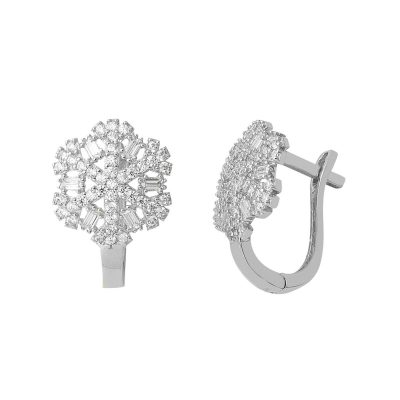 14K White Gold Kar Tanesi Baguette Earring