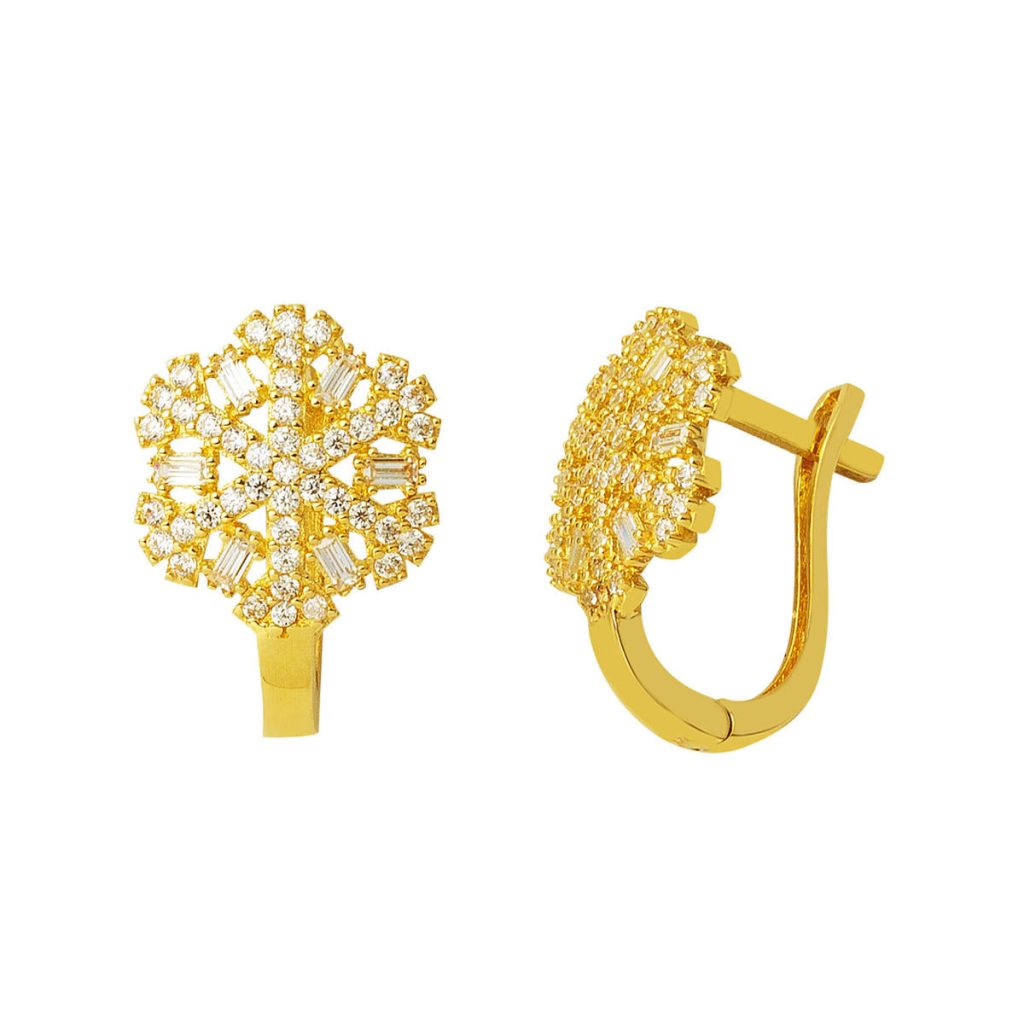 14 Karat Baguette Kar Tanesi Gold Earring