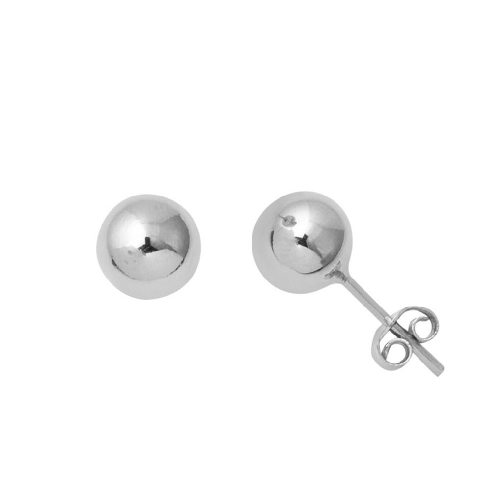 14 Carats Blanc Or Top Boucle d&rsquo;Oreille 7 mm.