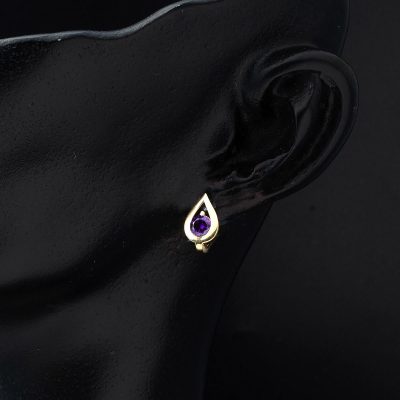 Purple with Stones 14K Gold Çocuk Earringsi - 14K - 1.01g - EZ Gold