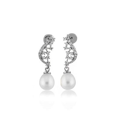 Valenza avec Perles Blanc Or Boucle d'oreille