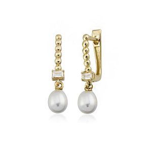 Tropez Baguette avec Pierres de Perles Or Boucle d&rsquo;Oreille