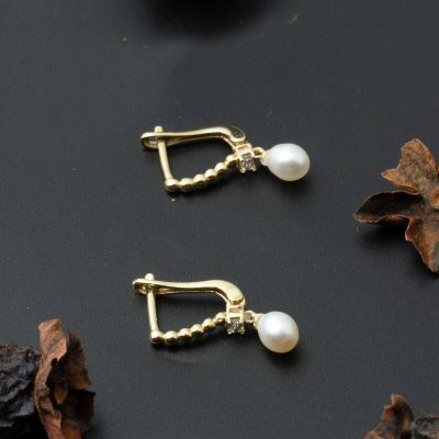 Tropez Baguette avec Pierres avec Perles Or Boucle d'oreille - 14K - 2g - EZ Gold