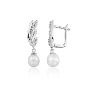 Feuille de Perles Blanc Or Boucle d&rsquo;Oreille