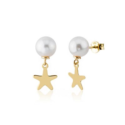 Stella avec Perles Or Étoile Boucle d'oreille