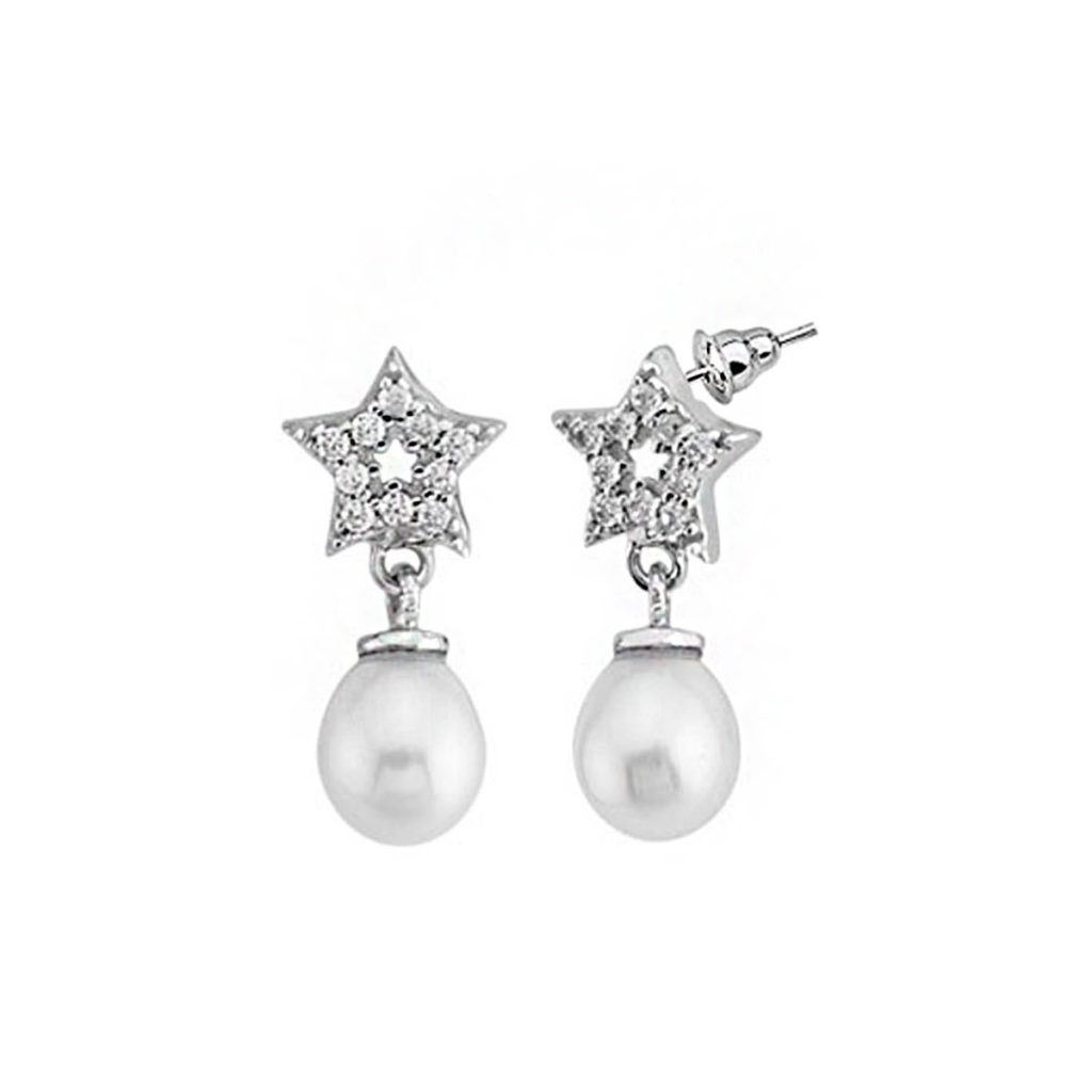 Star Pearl White Gold Earring