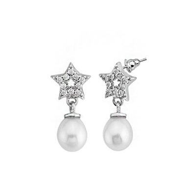 Star avec Perles Blanc Or Boucle d'oreille