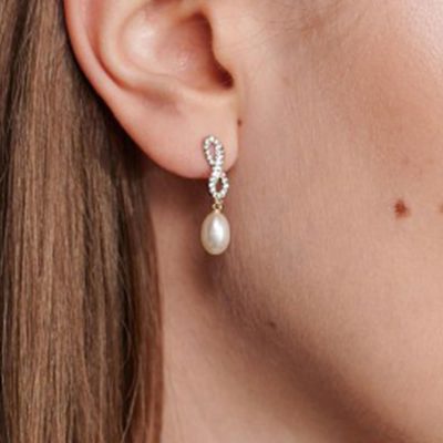 Sonsuzluk avec Perles Or Boucle d'oreille - 14K - 2.55g - EZ Gold
