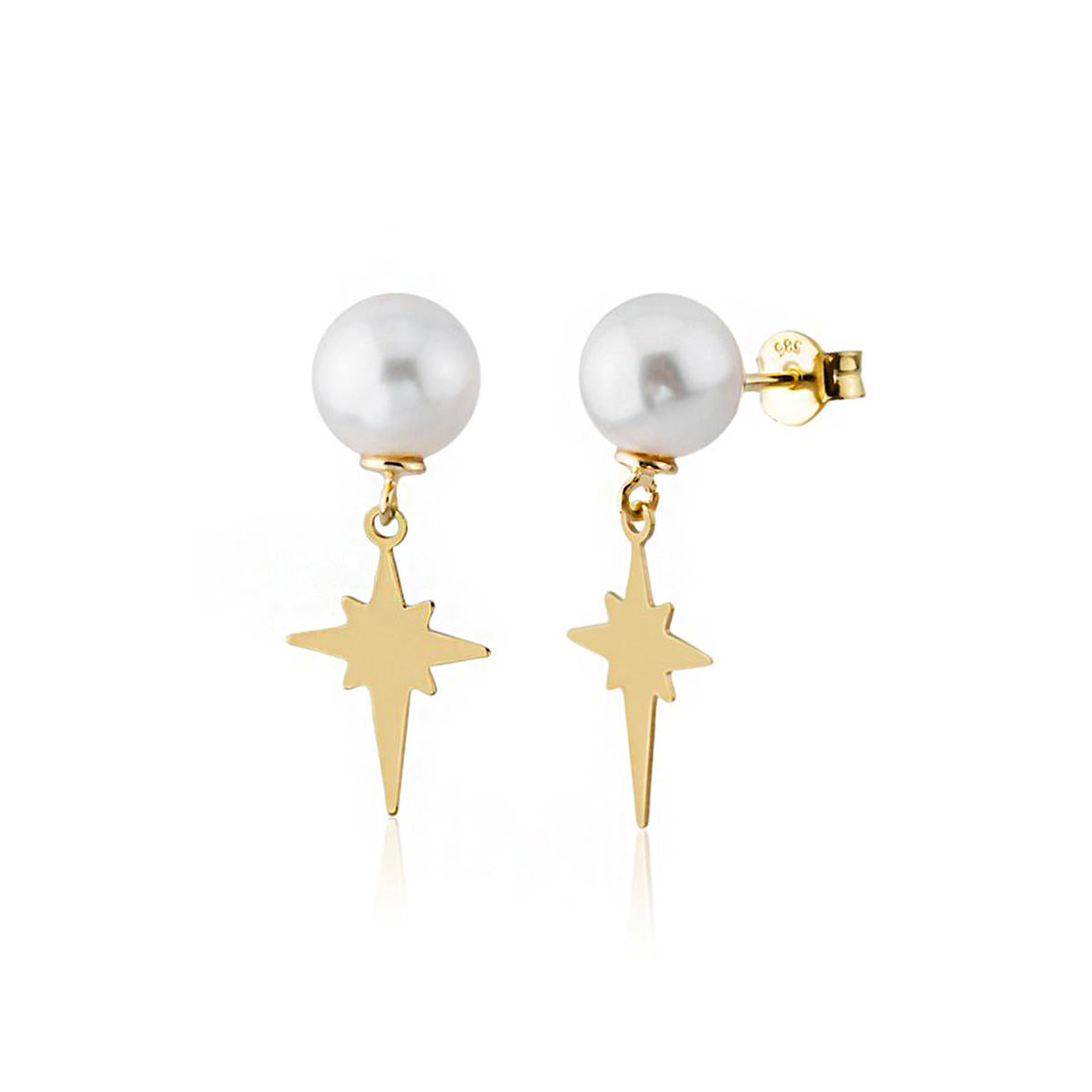 Polarstar de Perles Or Boucle d'Oreille