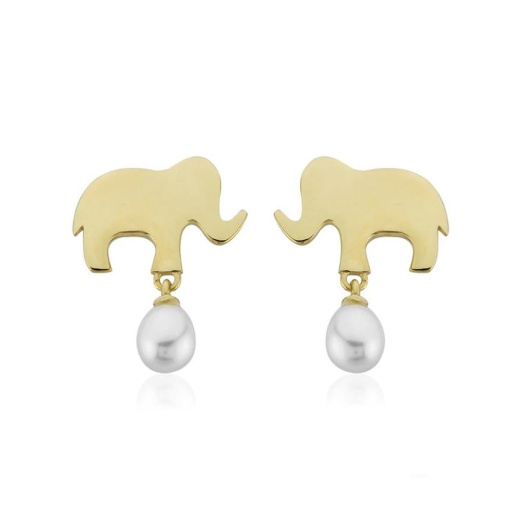 Elephant de Perles Or Boucle d&rsquo;Oreille