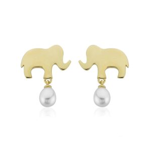 Elephant Pearl Gold Earring