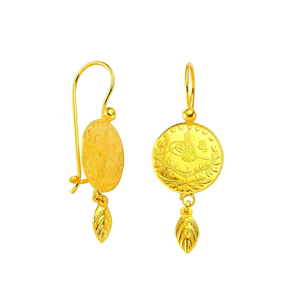 Feuillelı Quart Resat 22 Carats Or Boucle d&rsquo;Oreille