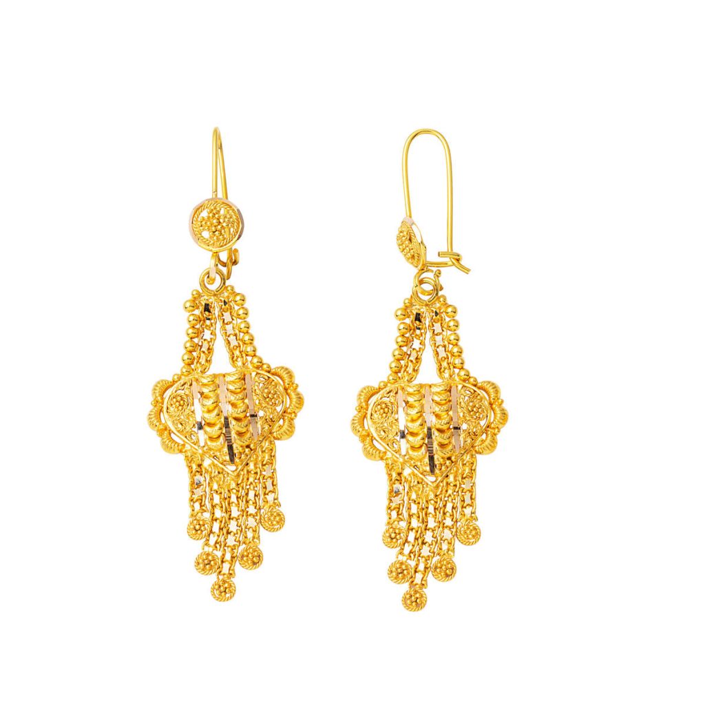 with Heart Hint İşi Gold Sarkaç Earring