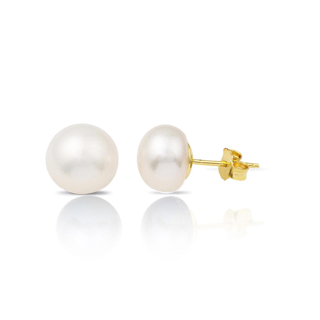 White Yassı Pearl 14 Karat Gold Earring