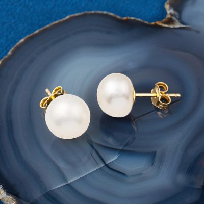 Beyaz Yassı İncili 14 Ayar Altın Küpe - 14K - 3.2g - EZ Gold
