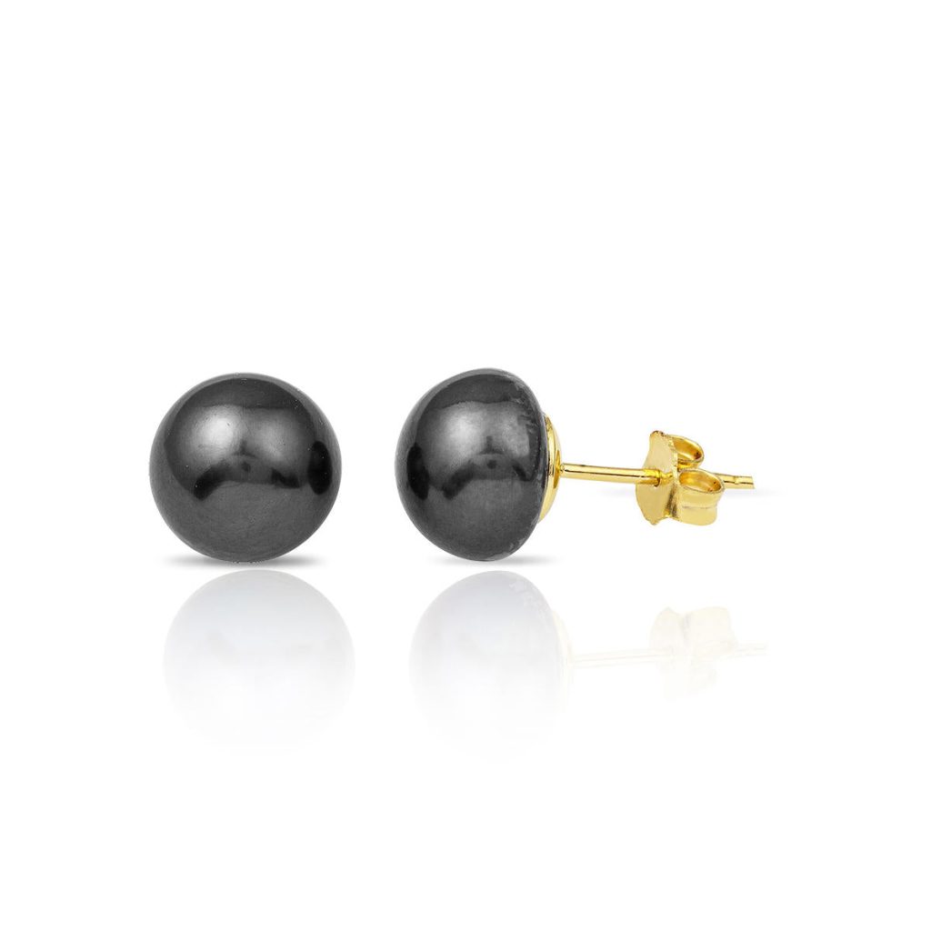 Noir Yassı de Perles 14 Carats Or Boucle d&rsquo;Oreille