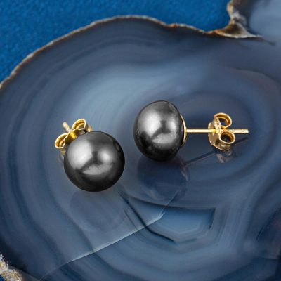 Siyah Yassı İncili 14 Ayar Altın Küpe - 14K - 3.2g - EZ Gold