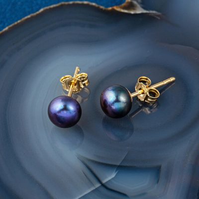 Lacivert İncili 14 Ayar Klipsli Altın Küpe - 14K - 1.09g - EZ Gold