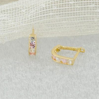 Pink with Stones Gold Bebek Earringsi - 14K - 0.84g - EZ Gold
