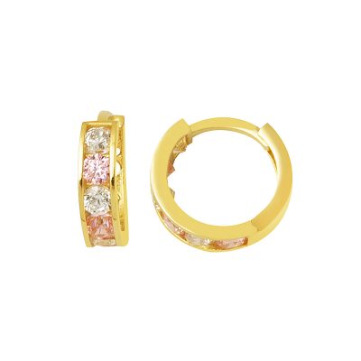 Pink with Stones Gold Hoop Bebek Earringsi