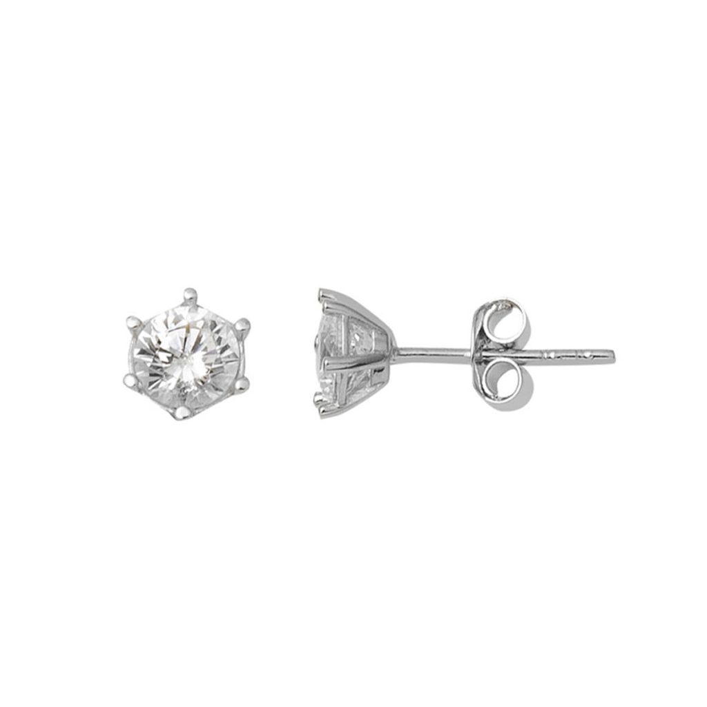 Tek with Stones 14 Karat with Screws White Gold Earring
