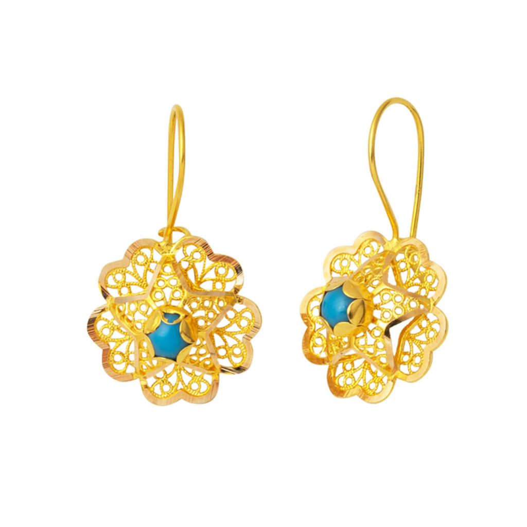 14 Karat Firuze with Stones Gül Gold Earring